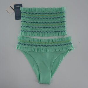 Mosmann Bikini Ruffled Bandeau Top and  Ruffled Bottoms XS/M